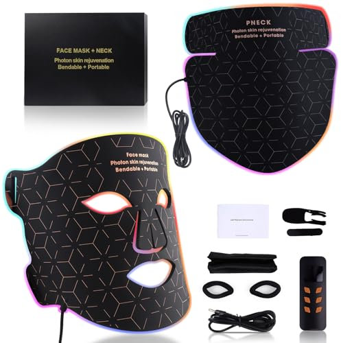 Maschera LED per Viso & Collo,Maschera per Terapia della Luce Led 4 Modalità,Maschera Luce Rossa Silicone, Maschera Infrarossi Viso Antirughe,LED Mask per Tutti i Tipi di Pelle a Casa