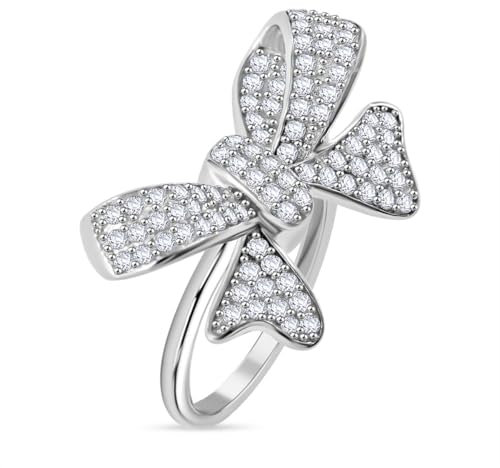 SHOP LC Weißer Zirkonia-Schleifenring für Frauen- 925 Silberring, Damenring mit elegantem Schleifendesign, funkelnde Zirkoniasteine, Geschenk für besondere Anlässe