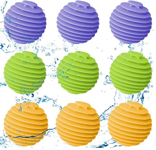 Ksvaye 9 Stück Waschball für Waschmaschine, Waschkugel für Waschmaschine Bälle, Wiederverwendbare Tennisbälle Trockner Anti Verschränkung Dryer Balls, Reduzieren Falten und Klammmer(Gelb/Grün/Lila)