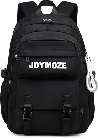 Joymoze Geräumiger Schulrucksack für Jungen und Mädchen Lässige Buchtasche für das College Schwarz