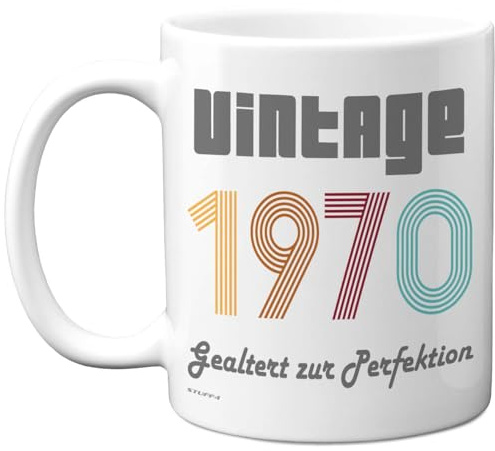 Taza de cerámica de 325 ml, apta para lavavajillas, diseño vintage de 1970 con texto Vintage 1970 Envejecido a la perfección