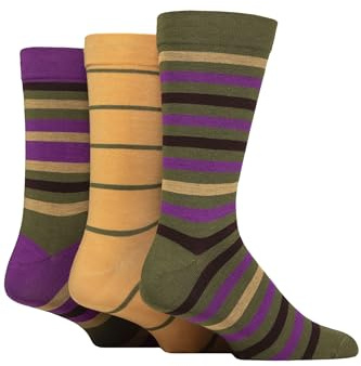 SockShop Men's Comfort Cuff Socks -Striped and Plain Soft Breathable & Cooling Bamboo Material Multipack of 3 Pairs