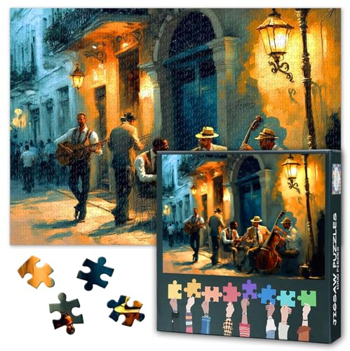 1000 Teile Puzzle für Erwachsene: Havana Jazz Band Straßenkunst (50x70cm) - Farbenfrohes Vintage-Motiv, Herausforderndes Puzzle im Karibik-Stil