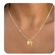 vidonio 14K Vergoldete Kreuz Kette mit Anhänger, Einstellbare Kreuz Kette Gold Länge 47+5cm, Kreuzkette Gold Bildnis Jesu, ideal zum Schichten anderer Halsketten und perfekt für Frauen und Mädchen