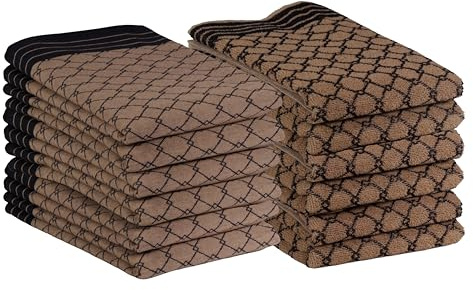 DoubleDry 12er Set Geschirrtücher und Küchtentücher Set - 100% Baumwolle - 6X 50x70cm und 6X 50x50cm - Oeko-Tex Zertifiziert (Deluxe, Beige)