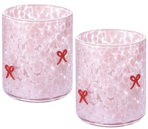 saerryor 2 Pcs Pink Glass Tumblers with Butterfly Bow - Decorative & Elegant Drinking Glasses for Home,Parties & Daily Use