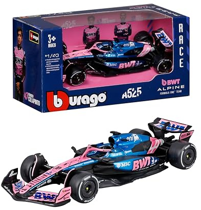 Bburago - F1 BWT Alpine A525 2025#10 Gasly, Auto Diecast in Scala 1:43 con Dettagli Autentici, Replica F1 Alpine, Livrea Blu/Rosa, Licenza Ufficiale, Età Consigliata 3+ Anni