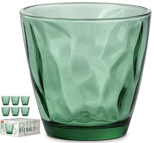 6 Vasos Diamond Ritual - Envio 24h - Perfecto para uso en Casa, Restaurante y en Fiesta, Ligeros y Resistentes con acabado de diamante - Alta Categoría (Verde, 40 cl)