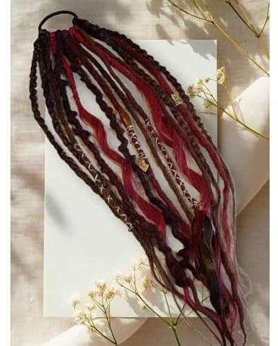22 Zoll Elastischer Dread-Pferdeschwanz – Dreadlocks Haargummi, Handgeflochtene Haarverlängerung mit Perlen und Anhängern, Einfache 1-Minuten-Befestigung für Frauen & Mädchen (I)