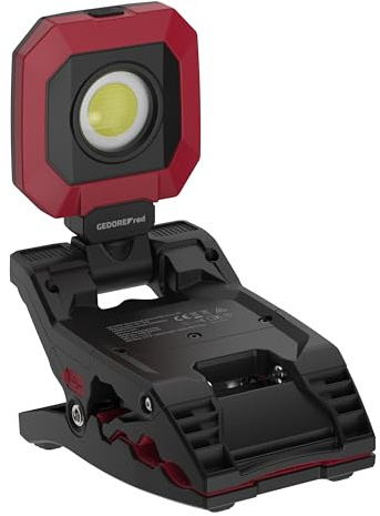 GEDORE red Klemmleuchte 1700 R95700176, Handleuchte mit 1700 Lumen, 4 Leuchtstufen, IP65/IK07, USB‑C Ladefunktion, klappbares Design