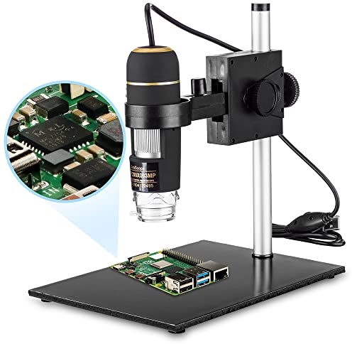 AmScope UTP200X003MP Handheld USB Digitalmikroskop mit LED-Beleuchtung und Ständer, 10X-200X, 0.3MP, Schwarz