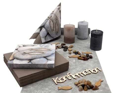 Tischdeko Konfirmation Taupe Greige Grau Fische Set 20 Personen Deko