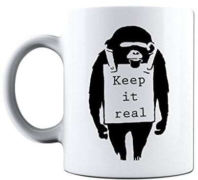 Bang Tidy Clothing Banksy Mug - Keep it Real Monkey Chimp Artwork Coffee Tea Cup - Ceramic 11 oz