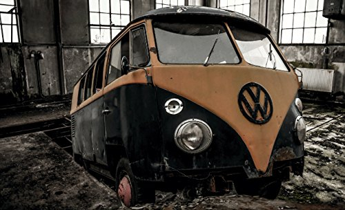 LivingCasa Wandbild 200x115cm VW T1 Fototapete Poster XXL Schrott Wrack Bulli Alt Verlassen WA300T1