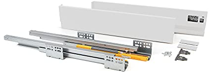 EMUCA 3101012 Kit Blanco Con 2 Costillas Laterales, Guías De Extracción Total Con Cierre Suave, Herrajes Para Montaje De Cajón De Cocina O Baño, H138 mm