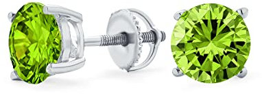 Orecchini con perno solitario in zirconia cubica rotonda verde lime taglio brillante AAA CZ Simulazione di peridoto .925 Argento Sterling con fondello a vite 8MM
