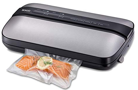 SOGO Envasadora al Vacio y Selladora de Alimentos Secos y Húmedos, 120W, Sistema Automático de Aspirado y Sellado, Incluye Rollo de Bolsas de Envasado, Sellado de Calidad hasta Anchura de 30 cm