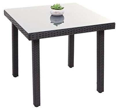 Mendler Poly-Rattan Gartentisch Cava, Esstisch Beistelltisch Tisch mit Glasplatte, 80x80cm - schwarz