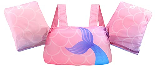 Toddler Swimming Float Vest, Arm Bands Kids Swim Vest with Shoulder Harness. Swim Training Jacket for 2-6 Years Old Boys Girls (Rosa Sirena)