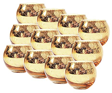 GoMDSA Lot de 12 photophores dorés en verre mercure pour mariage, fête, décoration d'intérieur