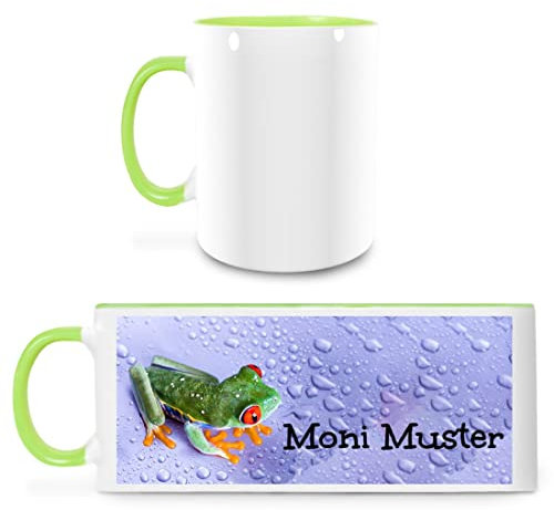 Manutextur Tasse mit Namen - personalisiert - Motiv Frosch 02 - viele Farben & Motive - weiß/hellgrün - persönliches Geschenk mit Wunsch-Motiv und Wunsch-Name
