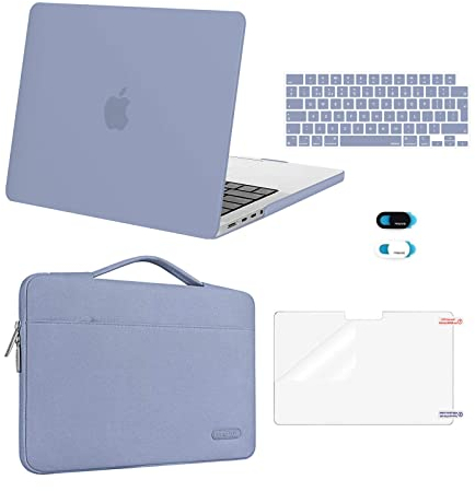 MOSISO Funda Compatible con MacBook Pro 14 Pulgadas 2025-2021 M5 M4 M3 M2 M1 A3434 A3112 A3185 A3401 A2918 A2992 A2779 A2442, Carcasa&Bolsa Manga&Pantalla Protector&Teclado&Webcam,Gris Lavanda