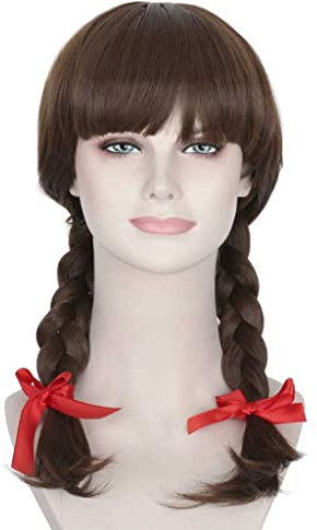 Dagua Anime Cosplay Perücke,Annabelle Perücke,Long Brown Braids Perücke,Mit Kostenloser Perückenkappe,für Party Alltag Halloween Perücke Cosplay