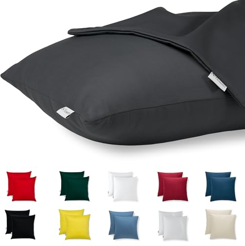 Kissenbezug 65x65 Baumwolle Premium Satin 2er Set Kissenhülle Deko für Kissen Sofa/Bett Stoff Superweicher Resistent Hypoallergen Anti-Milben Kopfkissenbezug mit Verdecktem Zip Voll Waschbar