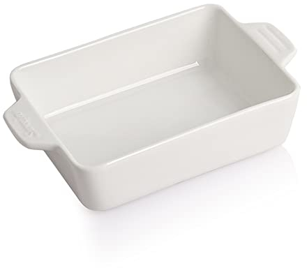 Sweejar Ceramic Baking Dish, Rectangular Small Baking Pan with Double Handles, 20 Oz for Cooking, Brownie, Kitchen, 6.5 x 4.9 x 1.8 Inches(White)