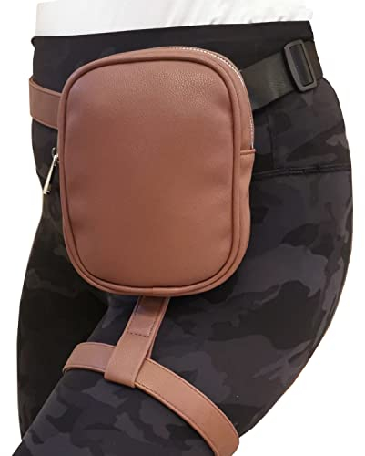 Larswon Beintasche Beingurttasche Kunstleder Oberschenkeltasche Hüfttasche Gürteltasche Oberschenkelgurt Damen Braun