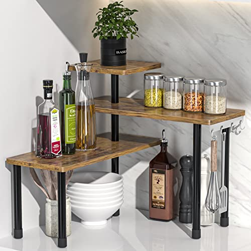 JayRex Organizzatore per piano di lavoro, mensola angolare mobile a 3 ripiani per cucina, bagno, portaspezie, caffetteria, sopra il lavandino, tavolino (marrone rustico)
