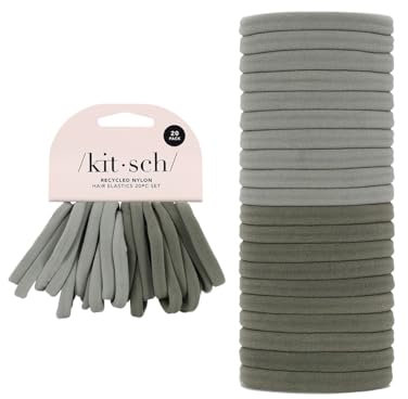 Kitsch Elastische Haargummis für Frauen – Pferdeschwanz-Halter | Rutschfeste Haarbänder für Frauenhaar | Eukalyptus (20 Stück)