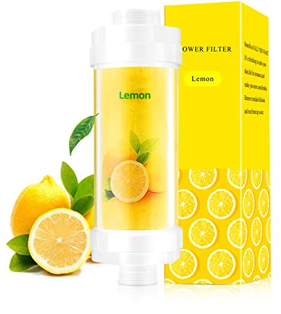 Vitamin C Shower Filter for Hard Water, Shower Head Filter to Chlorine Fluoride Sediment, Water Purifying Filtered Shower Head with Beads, Helps Dry Skin & Hair Loss, Easy Installation (Lemon)