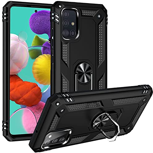Verco Hybrid Armor Shiel Case für Samsung Galaxy A51 Hülle, extrem robust mit Magnet Fingerring Halter Handyhülle für Samsung A51 Panzerhülle, Schwarz