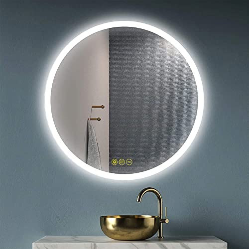 AI-LIGHTING Round Mirror with Lights Bathroom Mirror Wall Mounted 60cm Anti-Fog Color Change Dimmable Memory IP54