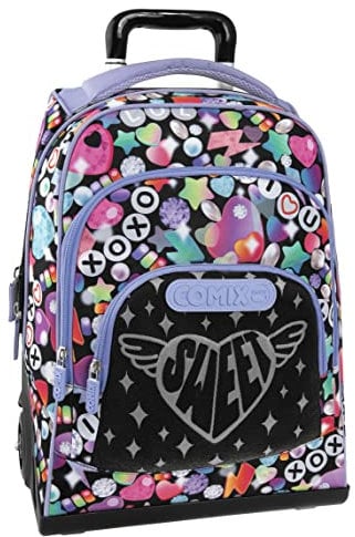 Comix BRIGHT GIRL - Zaino Con Trolley e Regolabile in Altezza, con Manico e Spallacci a Scomparsa, Ampio Vano e Tasca Frontale a Zip - Bambina e Bambino Zaino Scuola 36x47hx23 cm