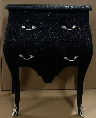 Casa Padrino Barock Kommode Schwarz Glitzer Look/Silber - Handgefertigte Barockstil Nachtkommode mit 2 Schubladen - Barock Möbel - Schlafzimmer Möbel im Barockstil