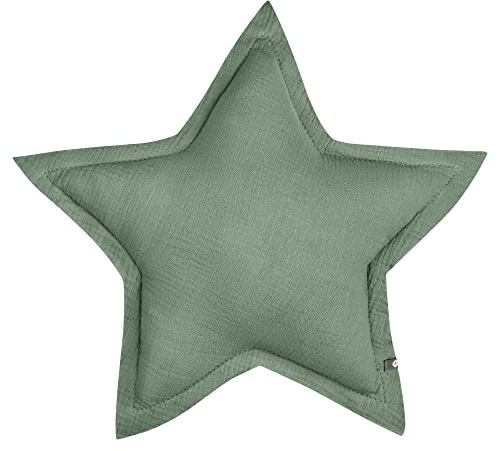 von Herzen Handmade Musselinkissen aus 100% Baumwolle I Kinderkissen I Dekokissen aus Musselin in Sternform I Sternkissen für Kinderzimmer & Bett I Handgenähtes Kissen mit Watte gefüllt (Salbei)