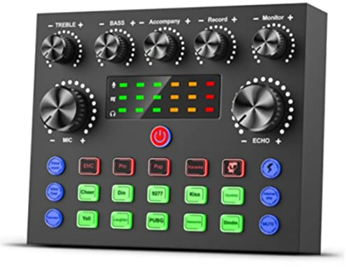 SIBORIE V8S Podcast Mixer, 2-Channel USB Sound Card, DJ Audio Mixer Interface for PC Game Live Streaming or Podcast with Voice Changer & Multiple Sound Effects