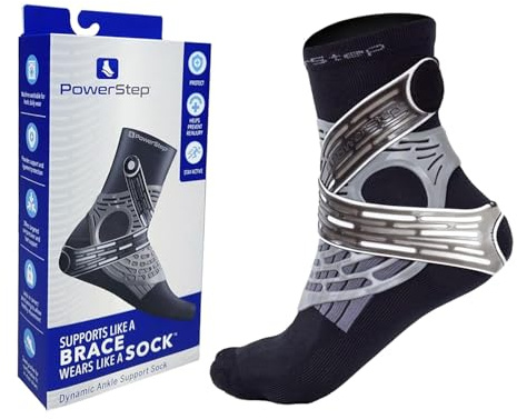 PowerStep Dynamic Ankle Support Sock, Ankle Brace and Ankle Compression Sock, for Flexibility, Ankle Support and Injury Prevention, Pain Relief, Unisex (Left Small, Men's 4-6.5, Women's 5-7.5)