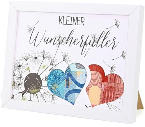 Wunscherfüller Geldgeschenk Bilderrahmen, Geldgeschenke Geburtstag Pusteblume Geldgeschenke Verpackung, Weißen Holz Rahmen Personalisierte Geschenke, Geld Geburtstagsgeschenk für Geburtstag Hochzeit