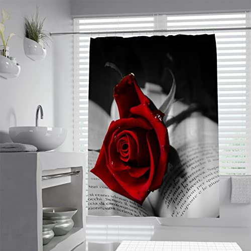 Via Vela Moderne Duschvorhänge Rote Rose Duschvorhänge für Badaccessoires Duschvorhang-Set im Hotelstil mit Haken 200x200 cm