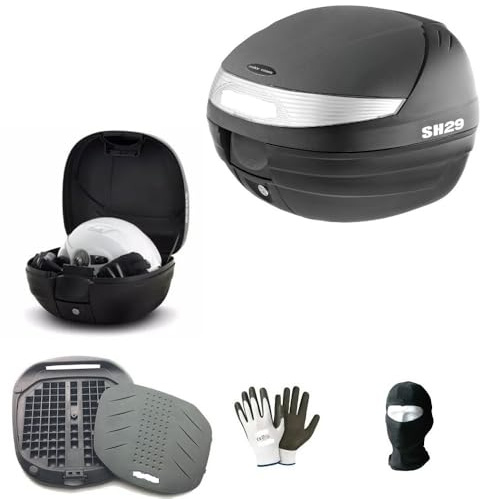 KOMPATIBEL MIT Honda Vision 110 SHAD 29 LT SCHWARZES KOFFERTOPCASE+Secure Lock System+Motorrad-Scooter-GEPÄCKTRÄGERPLATTE FÜR Full-FACE-Jet-MODULARER UNIVERSALHELM