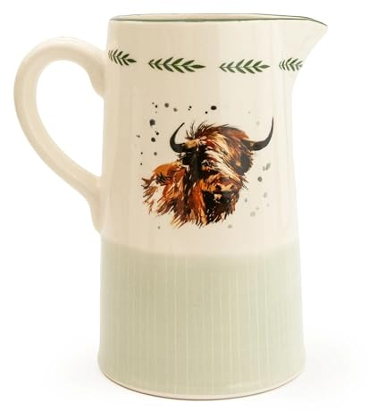 Home Deco London Rustic Country Kitchen Range Rustic Farmhouse Countertop Decor, Country Kitchen, Fox, Geese, Highland Cow & Pheasant (Highland Cow Jug 20cm)