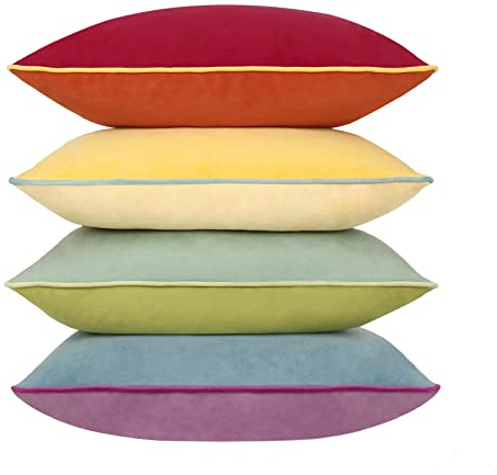 Btyrle Dekokissenbezüge, 40,6 x 40,6 cm, 4er-Set, weicher Samt, Moderne Regenbogen-Designs für Sofa, Schlafzimmer, Heimdekoration (Regenbogen-Serie mit Rand)