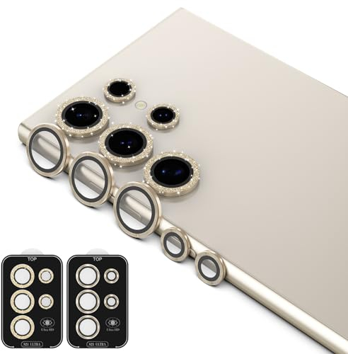 Bigqin 5+5 Stück Kameraschutz kompatibel mit Samsung Galaxy S24 Ultra (2024), Glitzer Kamera Linsen Schutzfolie, Kamera Schutzglas 9H Härte, HD Klar Kameraabdeckung - Gold