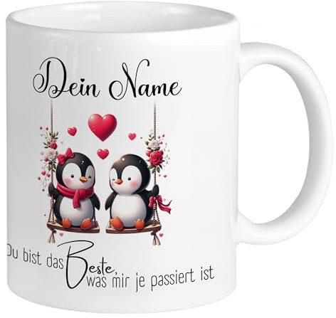 GRAZDesign Personalisierte Tasse für Paare Pinguin Geschenk für Freund und Freundin - Spruch Du bist das Beste was mir passiert Keramik 330ml