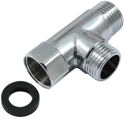 PHITUODA Vanne de dérivation à 3 voies G1/2, adaptateur en T en laiton massif pour bras de douche, robinet de pulvérisateur de bidet (argenté)