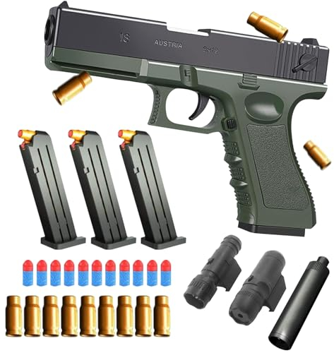 Spielzeug Pistole,Spielzeug Waffen,Kinder Pistole mit 50 Weich Kugeln,32 Patronenhülsen,Schalldämpfer,Taschenlampe,Infrarotvisier und 3 Magazine,Wüstenadler,Desert Eagle,Schaumstoff-Blaster (grün)