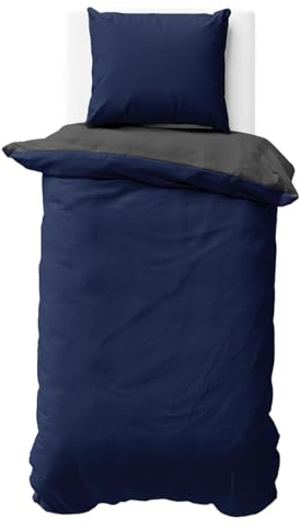 Visaggio Wende Bettwäsche Mikrofaser 155x220 cm Dunkelblau Anthrazit Bettbezug Garnitur Set Uni Einfarbig Deckenbezug Kissenbezug Schlafzimmer Set